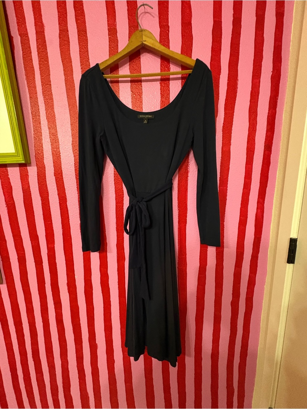 Banana Republic Black Long Sleeve Tie-Waist Midi Dress